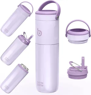 BOTTLE BOTTLE Insulated Water Bottle for Sports with Straw,2 lids,18 oz 3IN1 Water Bottles for Slim Can Coolers and Kids Tumbler, Stainless Steel Metal Bottles for Outdoor Activities(Purple)