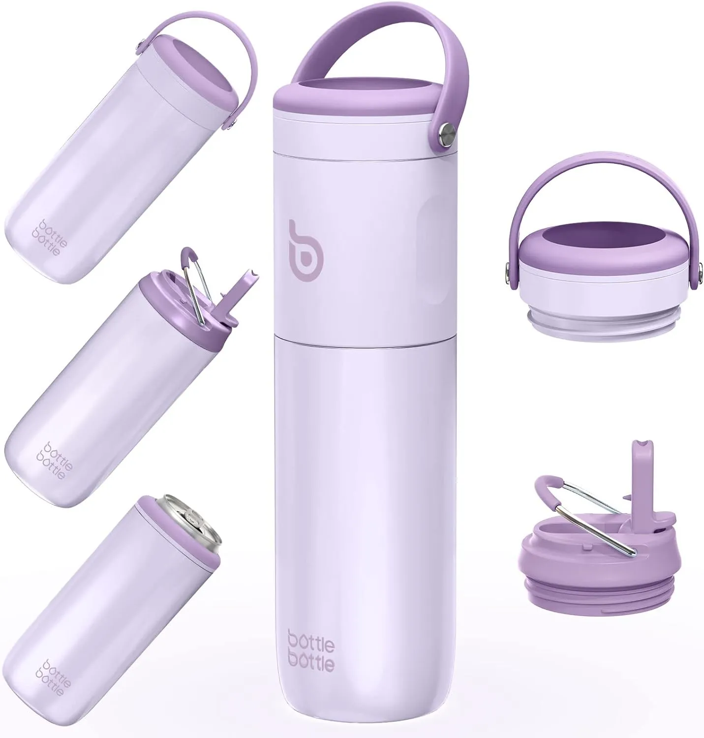 BOTTLE BOTTLE Insulated Water Bottle for Sports with Straw,2 lids,18 oz 3IN1 Water Bottles for Slim Can Coolers and Kids Tumbler, Stainless Steel Metal Bottles for Outdoor Activities(Purple)
