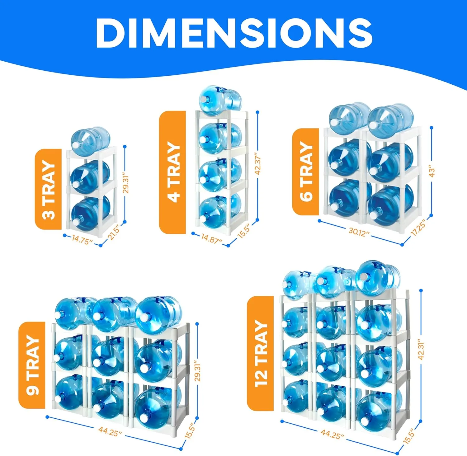 Bottle Buddy Water Bottle Storage Rack 9 Tray - Plastic Water Bottle Organizer or Three to Five Gallon Bottle Storage – Customizable Water Gallon Holder for Easy Storage and Organization