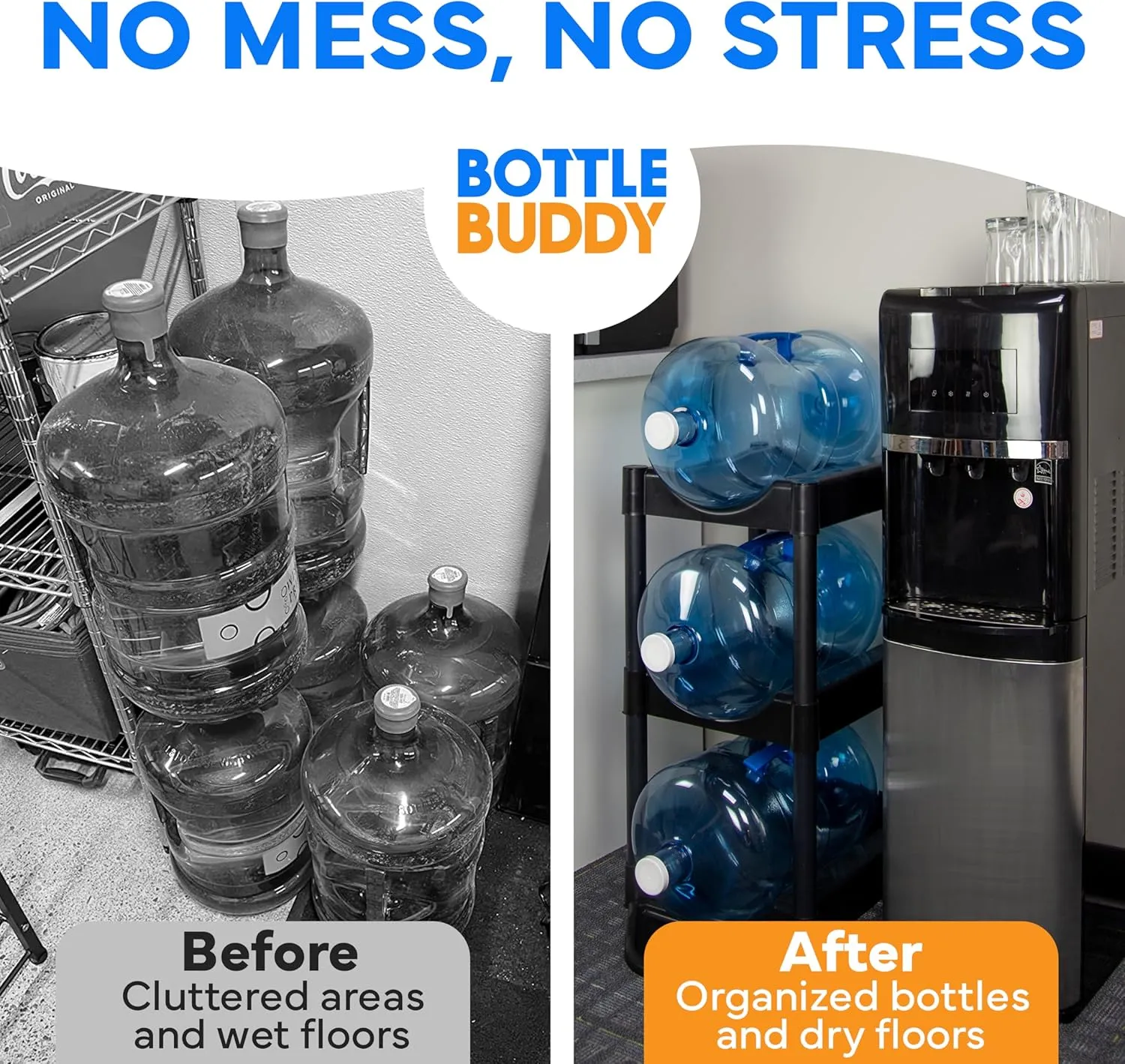 Bottle Buddy Water Bottle Storage Rack 9 Tray - Plastic Water Bottle Organizer or Three to Five Gallon Bottle Storage – Customizable Water Gallon Holder for Easy Storage and Organization