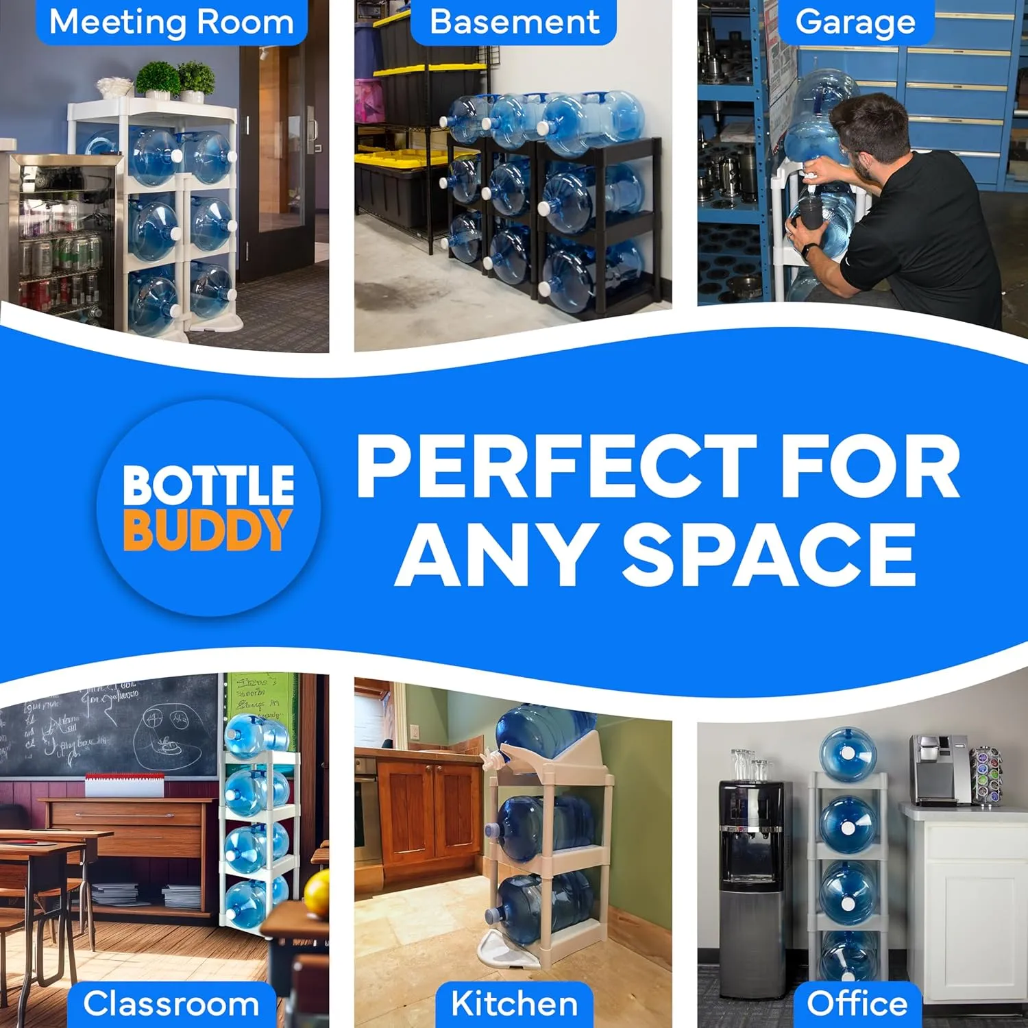 Bottle Buddy Water Bottle Storage Rack 9 Tray - Plastic Water Bottle Organizer or Three to Five Gallon Bottle Storage – Customizable Water Gallon Holder for Easy Storage and Organization