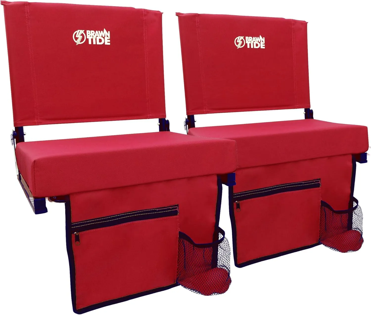 BRAWNTIDE Wide Stadium Seat - Extra Thick Cushion, Great Back Support, Lightweight Chair, Multiple Storage Pockets, Compact, Ideal for Sporting Events