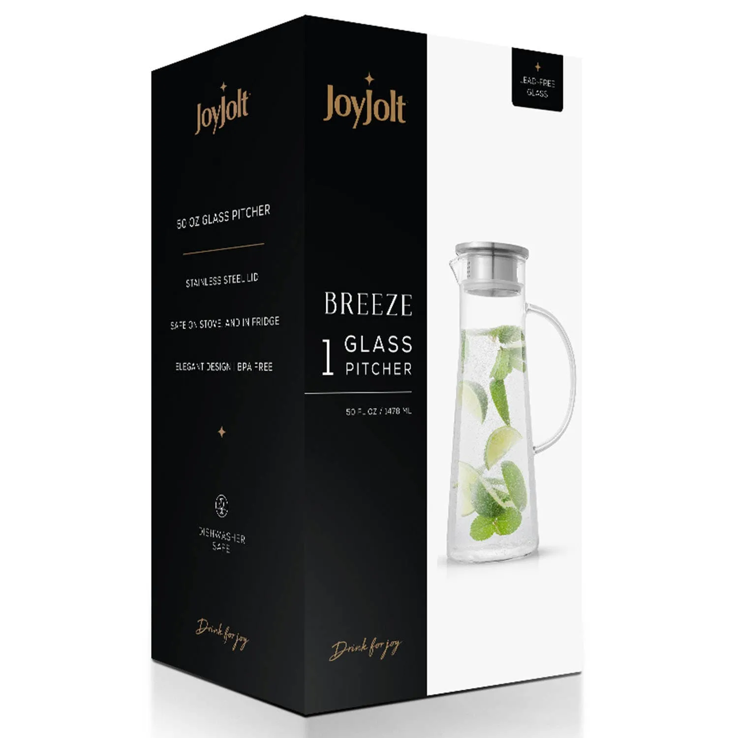 Breeze Glass Drink Water Pitcher with Stainless Steel Lid