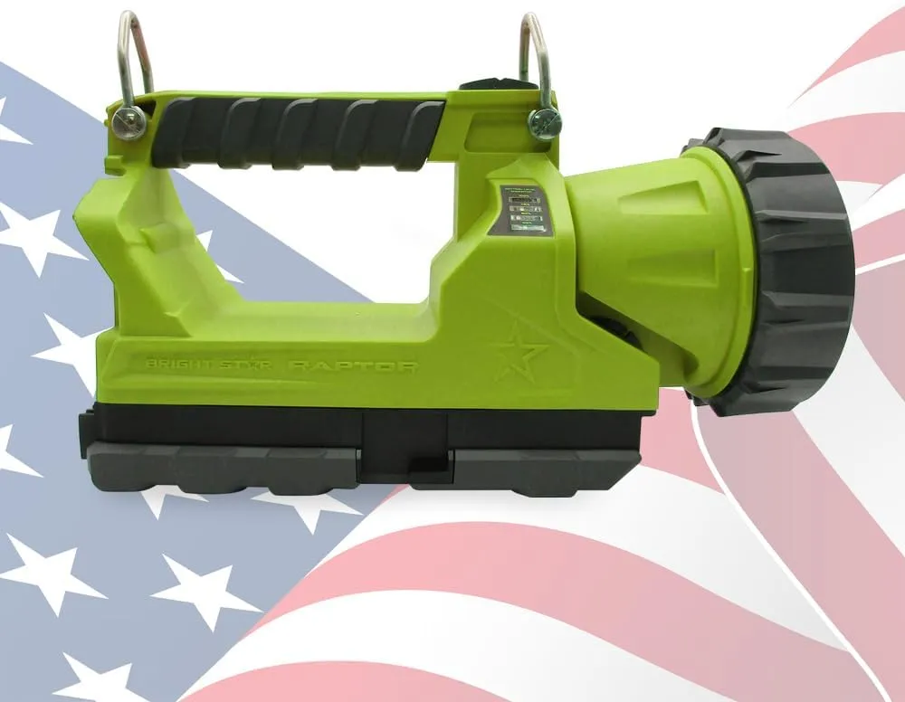 BRIGHT STAR Raptor Spot Rechargeable Lantern with 135,000 Candela Brightness, Ultra-Long Range, intrinsically Safe, 3 Modes, (4-Cell Pack, Hi-Vis Green)