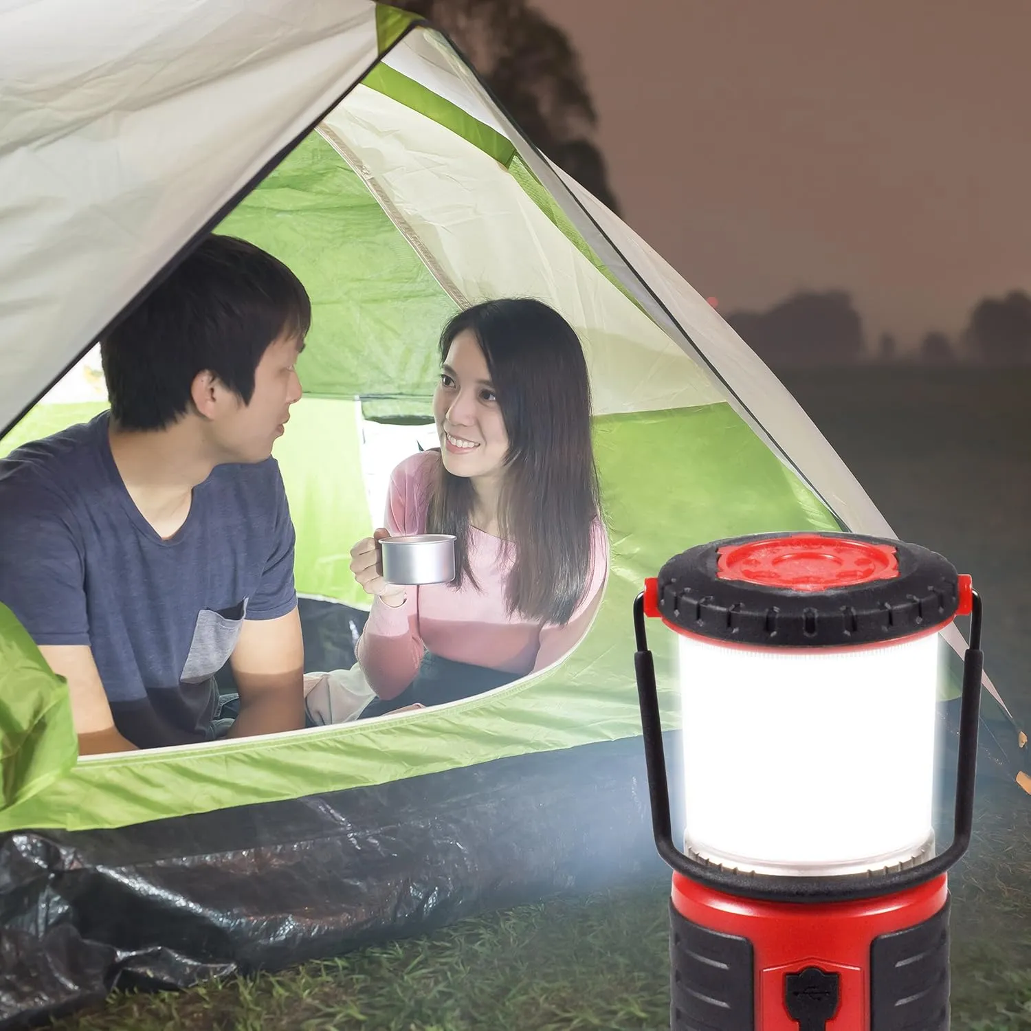 Brightest LED Rechargeable Lantern | Hurricane, Camping, Storm | Power Bank Light | 400 Hour Runtime (400 Lumen, Red)