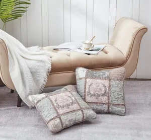 Brilliant Sunshine Latte Grey Paris and Toile Floral Patchwork Ruffle Pillowshams, Quilted Decorative Pillow Covers Set, Square Throw Cushion Cases for Couch, Chair, Bed, 18x18,Pack of 2, Latte Grey