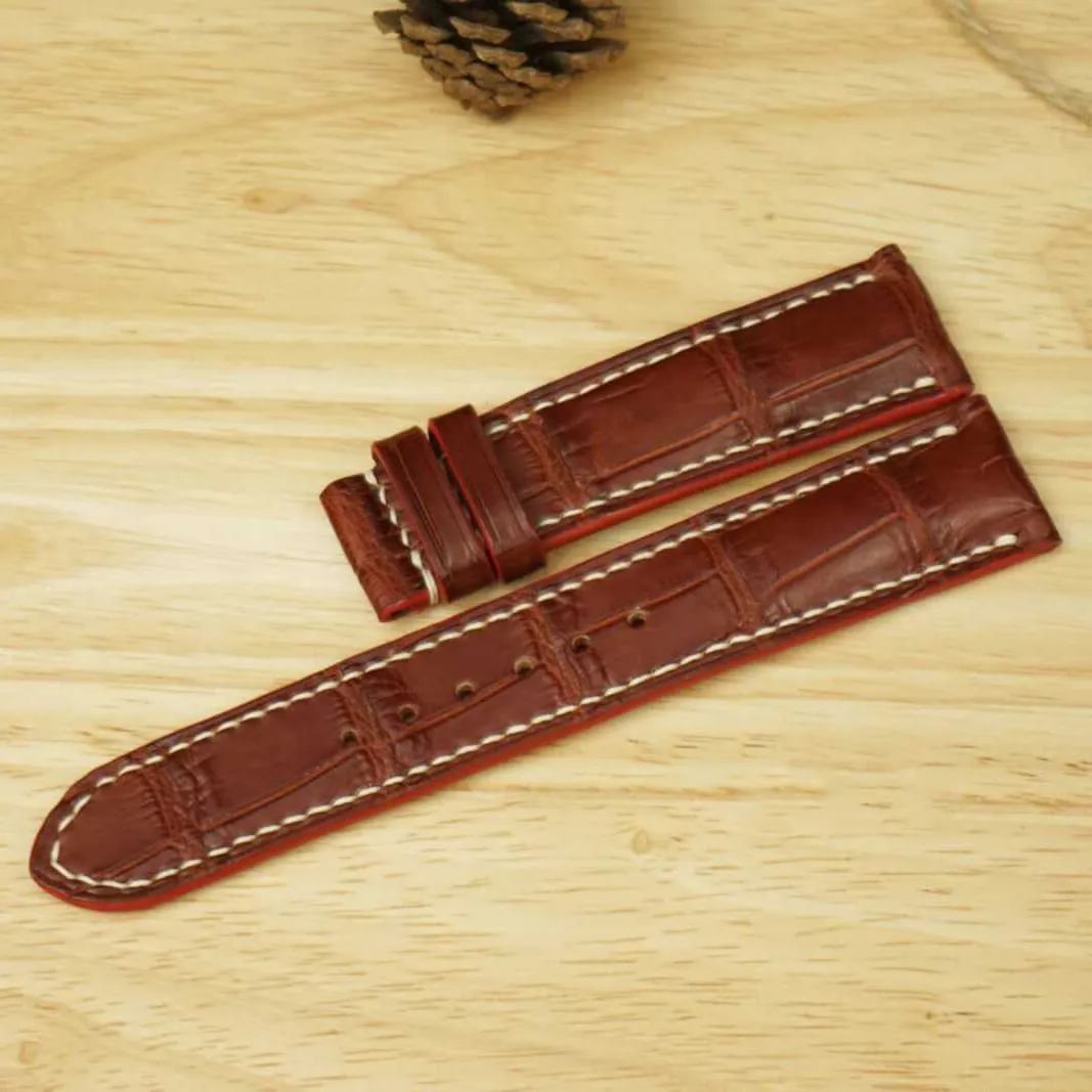 Brown Alligator watch strap, Premium Quality Alligator leather watch band (21mm, Steel Folding Clasp)