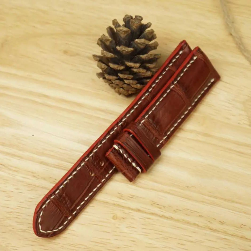 Brown Alligator watch strap, Premium Quality Alligator leather watch band (21mm, Steel Folding Clasp)