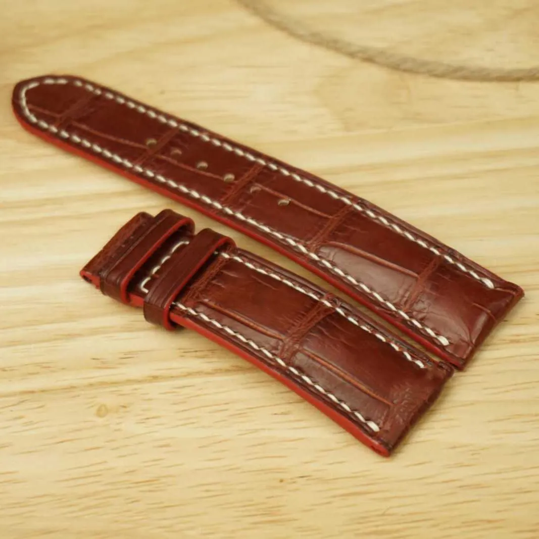 Brown Alligator watch strap, Premium Quality Alligator leather watch band (21mm, Steel Folding Clasp)
