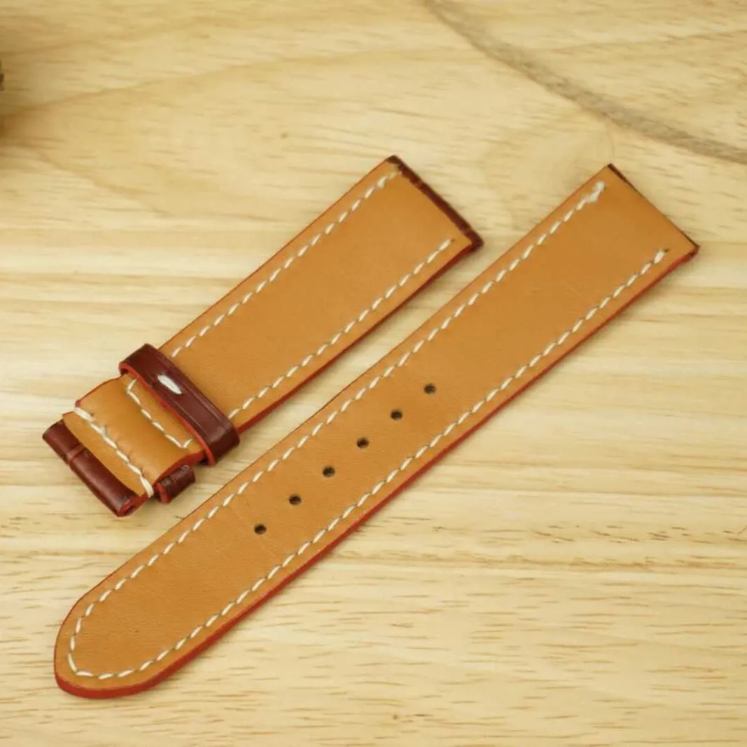 Brown Alligator watch strap, Premium Quality Alligator leather watch band (21mm, Steel Folding Clasp)