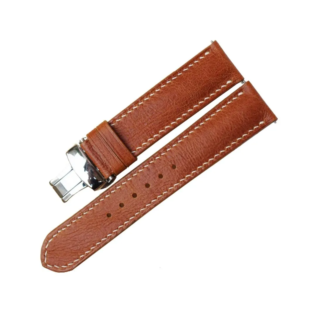 Brown Vintage leather watch band, Premium Tuscany Cow leather watch strap (17mm, Steel Folding Clasp)
