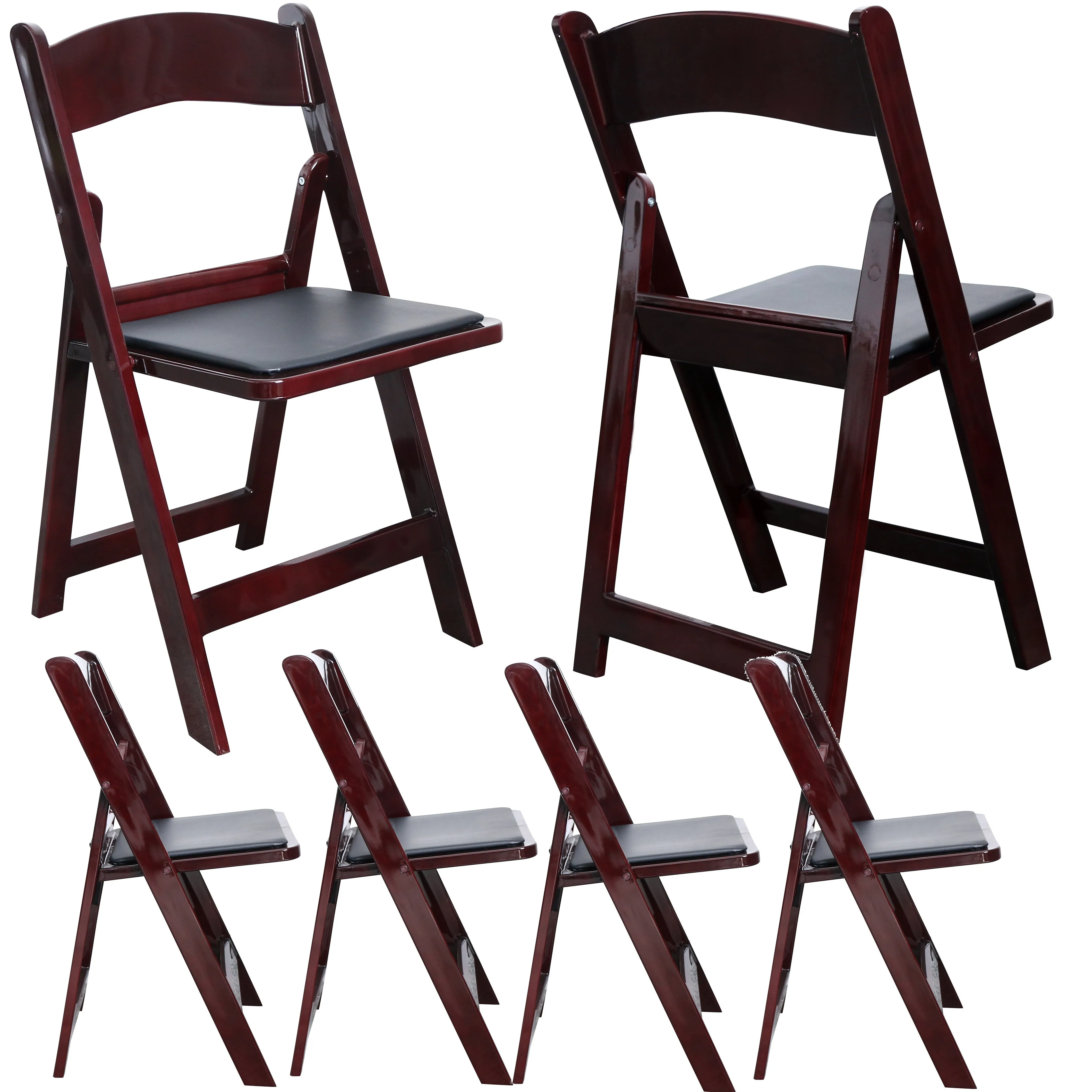 BTExpert Resin Folding Chair Vinyl Padded Seat Indoor Outdoor lightweight Set for Home Event Party Picnic Kitchen Dining Church School Weddings Red Mahogany set of 50