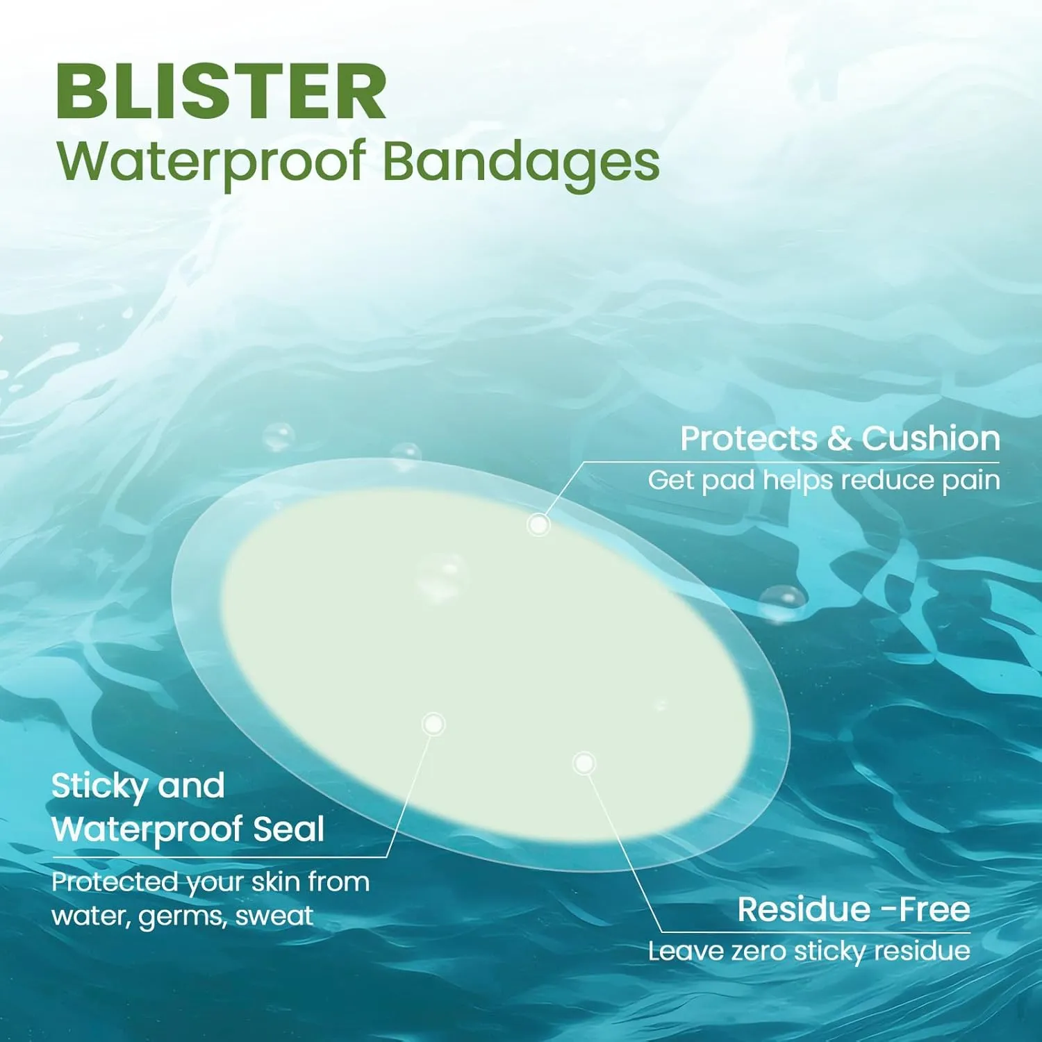 Bukihome Gel Blister Hydrocolloid Bandages - 60Pcs Blister Cushions for Foot - Water Resistant Adhesive Bandages, Toe Blister Pads for Prevention & Recovery, Reduce Friction with Heels (Heel Pack)