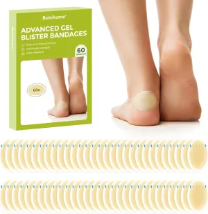 Bukihome Gel Blister Hydrocolloid Bandages - 60Pcs Blister Cushions for Foot - Water Resistant Adhesive Bandages, Toe Blister Pads for Prevention & Recovery, Reduce Friction with Heels (Heel Pack)