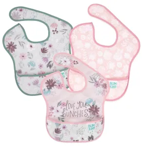 Bumkins Bibs for Girl or Boy, SuperBib Baby and Toddler for 6-24 Months, Essential Must Have for Eating, Feeding, Baby Led Weaning Supplies, Mess Saving Catch Food, Fabric 3-pk Floral and Lace