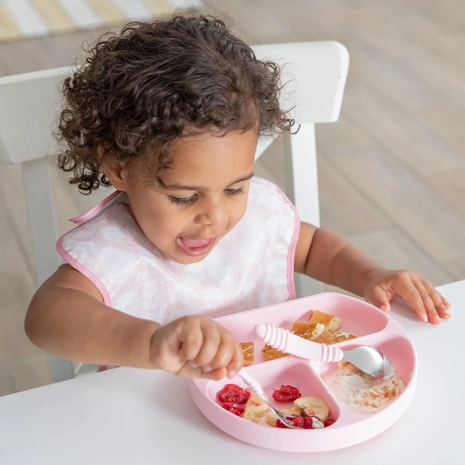 Bumkins Bibs for Girl or Boy, SuperBib Baby and Toddler for 6-24 Months, Essential Must Have for Eating, Feeding, Baby Led Weaning Supplies, Mess Saving Catch Food, Fabric 3-pk Floral and Lace