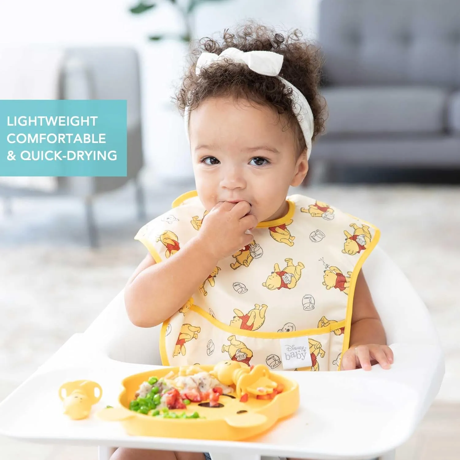 Bumkins Disney Bibs for Girl or Boy, SuperBib Baby and Toddler 6-24 Months, Essential Must Have for Eating, Feeding, Baby Led Weaning, Mess Saving Waterproof Soft Fabric, 3-pk Pooh Bear and Friends