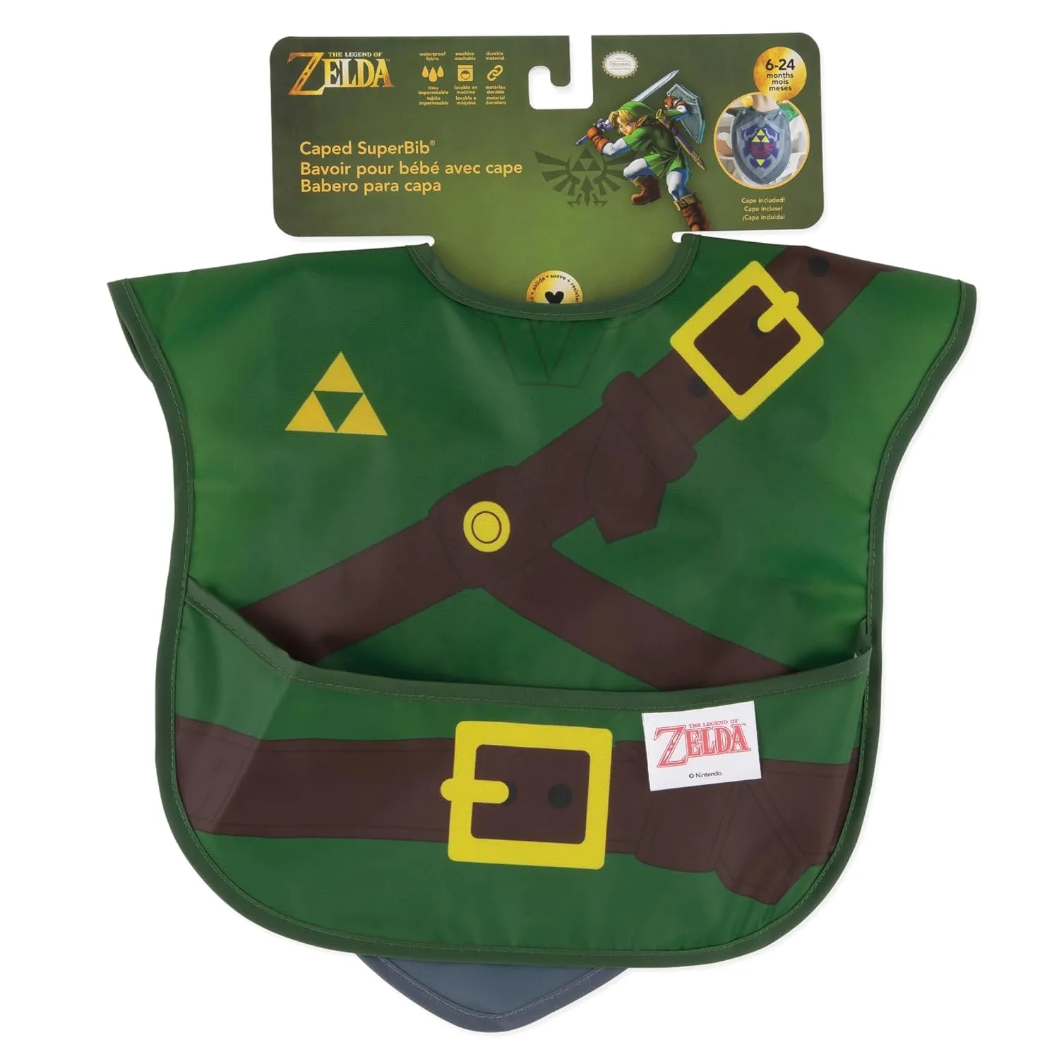 Bumkins Nintendo Bibs for Girl or Boy, SuperBib with Cape for Baby and Toddler 6-24 Months, Essential Must Have for Eating, Feeding, Baby Led Weaning Supplies, Mess Saving Catch Food, Legend of Zelda