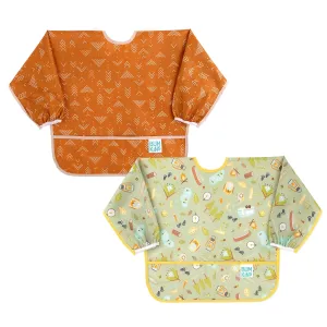 Bumkins Sleeved Bib for Girl or Boy, Baby and Toddler for 6-24 Mos, Essential Must Have for Eating, Feeding, Baby Led Weaning Supplies, Long Sleeve Mess Saving Food Catcher, 2-pk Camp and Grounded