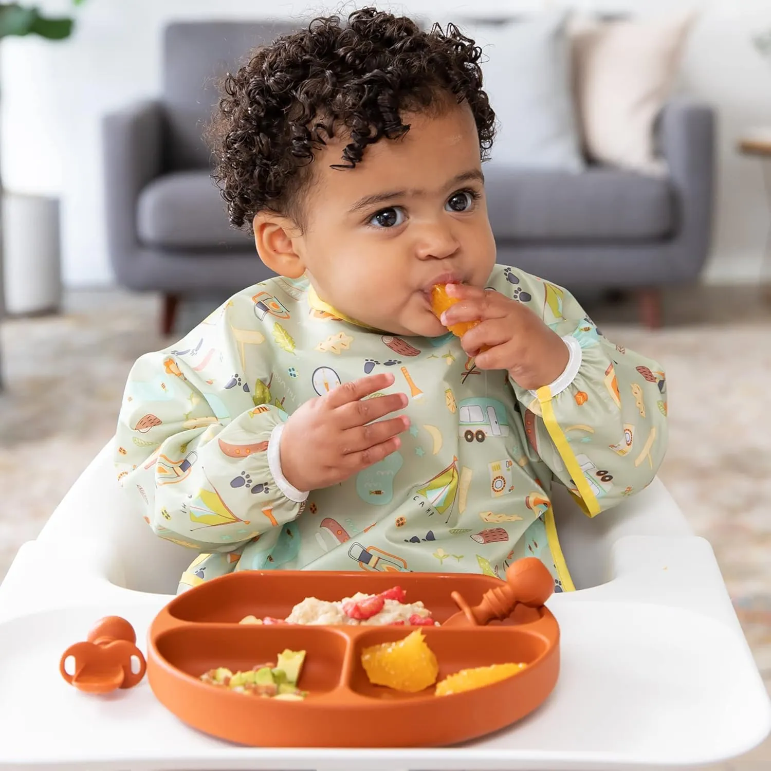 Bumkins Sleeved Bib for Girl or Boy, Baby and Toddler for 6-24 Mos, Essential Must Have for Eating, Feeding, Baby Led Weaning Supplies, Long Sleeve Mess Saving Food Catcher, 2-pk Camp and Grounded