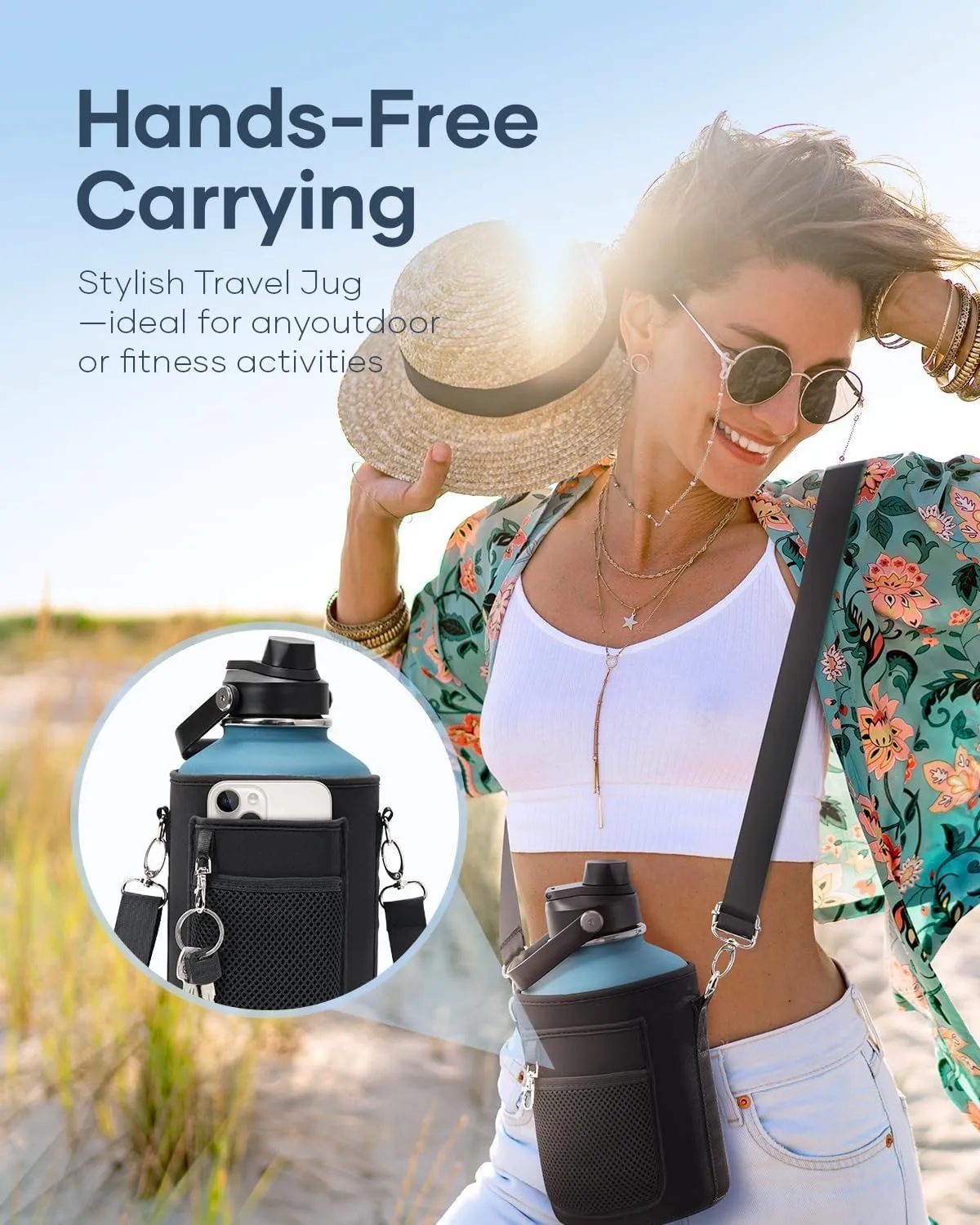 BUZIO 64 oz Insulated Water Bottle, Half Gallon Stainless Steel Water Jug with Straw Lid & Carrying Case, Keep Cold 48h Large Lead-Free Vacuum Metal Thermo Water Flask for sports Camp, Indigo Crush