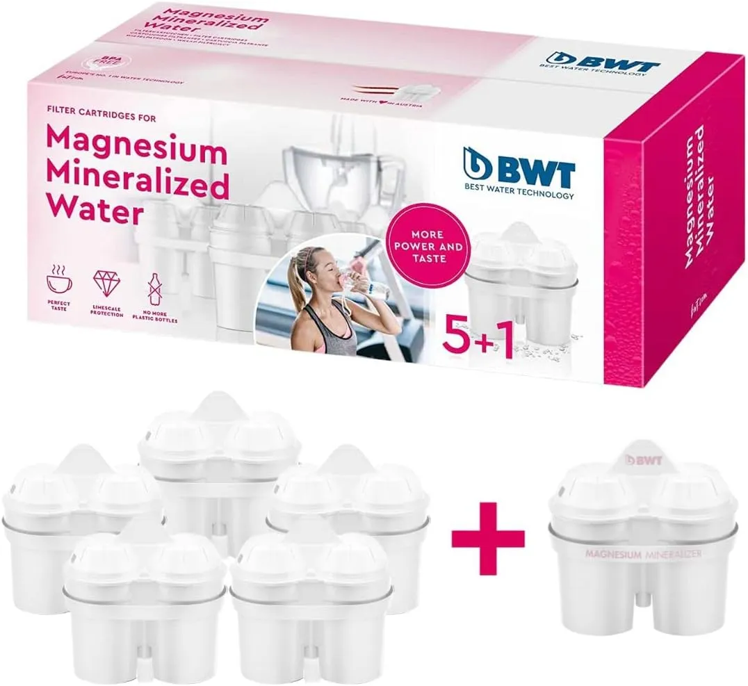BWT Magnesium Mineralized Water Filter, 6-Pack - Long Life Mg2  Cartridge for Water Filters, 6x120L Capacity, Maximum Protection for Espresso Machines