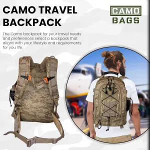 Camo Expandable Travel Backpack - 1000 Denier Cordura Polyester, Large Capacity Zipper Backpack with Multi Compartments - Lightweight & Comfortable Padded Straps - Ideal for Hiking, Camping & Outdoor