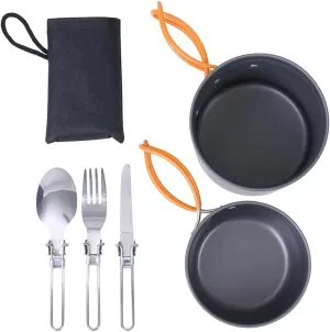 Camp Cookware Set - 6 Pieces Aluminum Mess Kit, 33 oz, Hand Wash Only, with Mesh Storage Bag