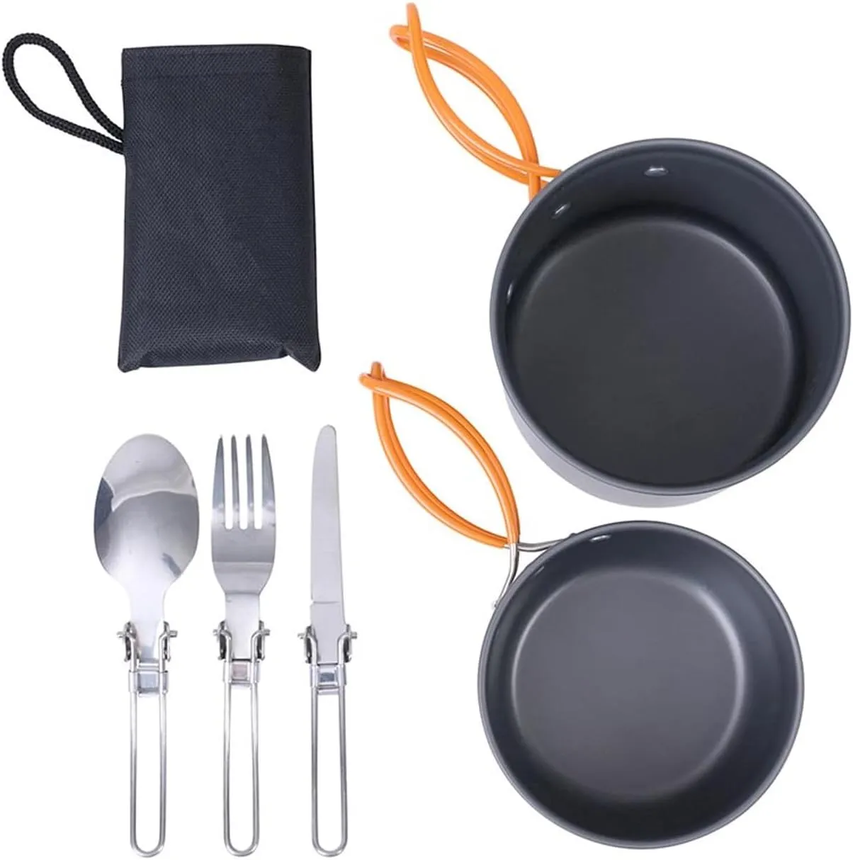Camp Cookware Set - 6 Pieces Aluminum Mess Kit, 33 oz, Hand Wash Only, with Mesh Storage Bag
