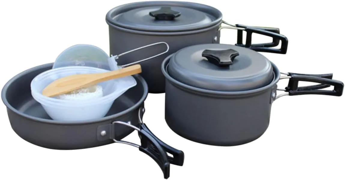 Camping Accessories Cooking Set Lightweight Aluminum Outdoor Pot Set Includes Frying Pan Soup Spoon Rice Spoon for Hiking