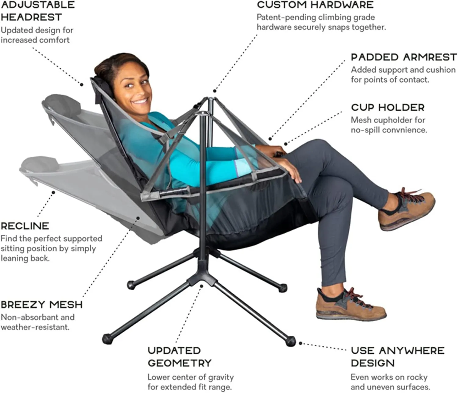 Camping Chair Backrest Folding Swing Chair, Outdoor Aluminum Alloy Swing Recliner with Storage Bag for Camping Hiking Picnic Travel Beach