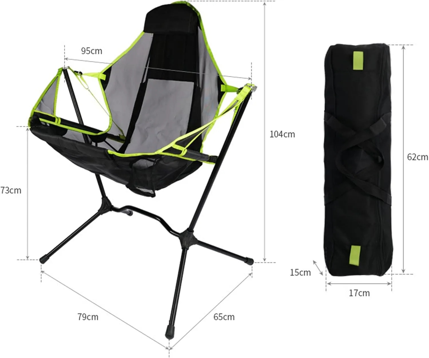 Camping Chair Backrest Folding Swing Chair, Outdoor Aluminum Alloy Swing Recliner with Storage Bag for Camping Hiking Picnic Travel Beach