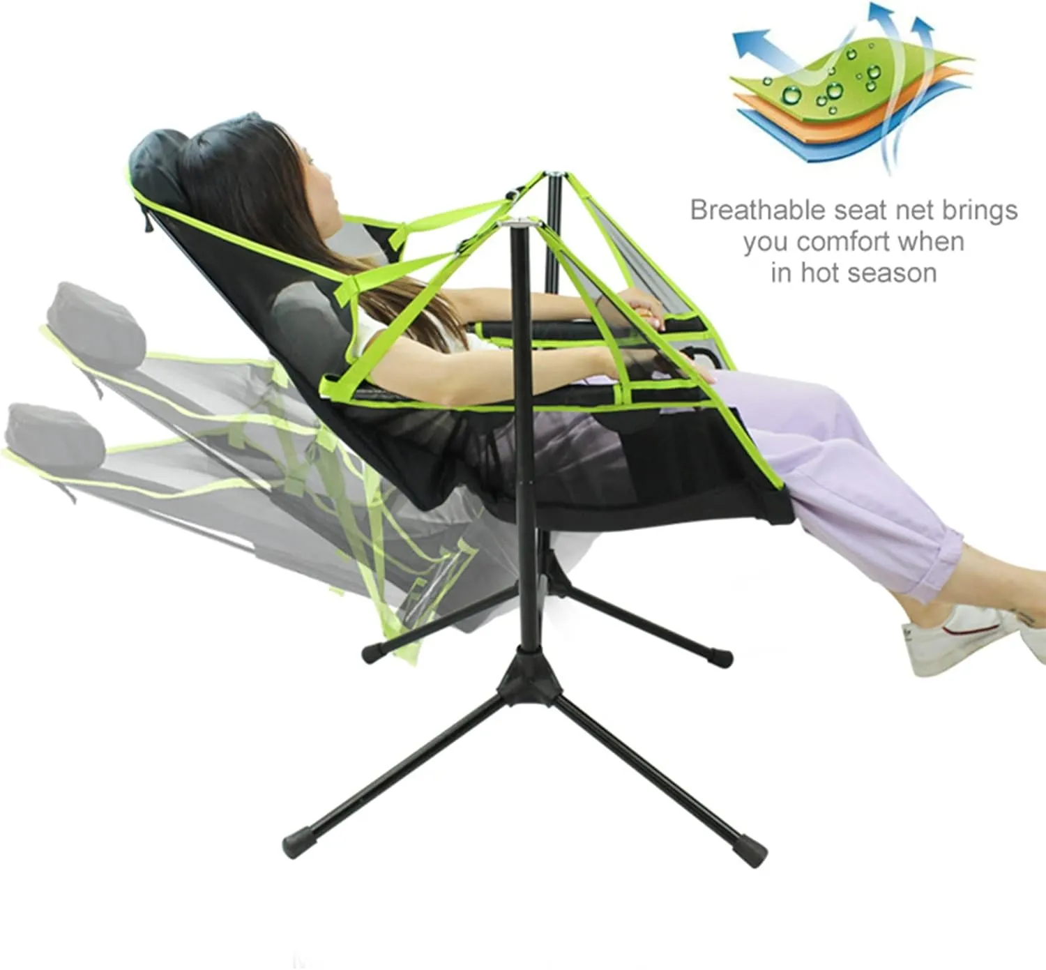 Camping Chair Backrest Folding Swing Chair, Outdoor Aluminum Alloy Swing Recliner with Storage Bag for Camping Hiking Picnic Travel Beach