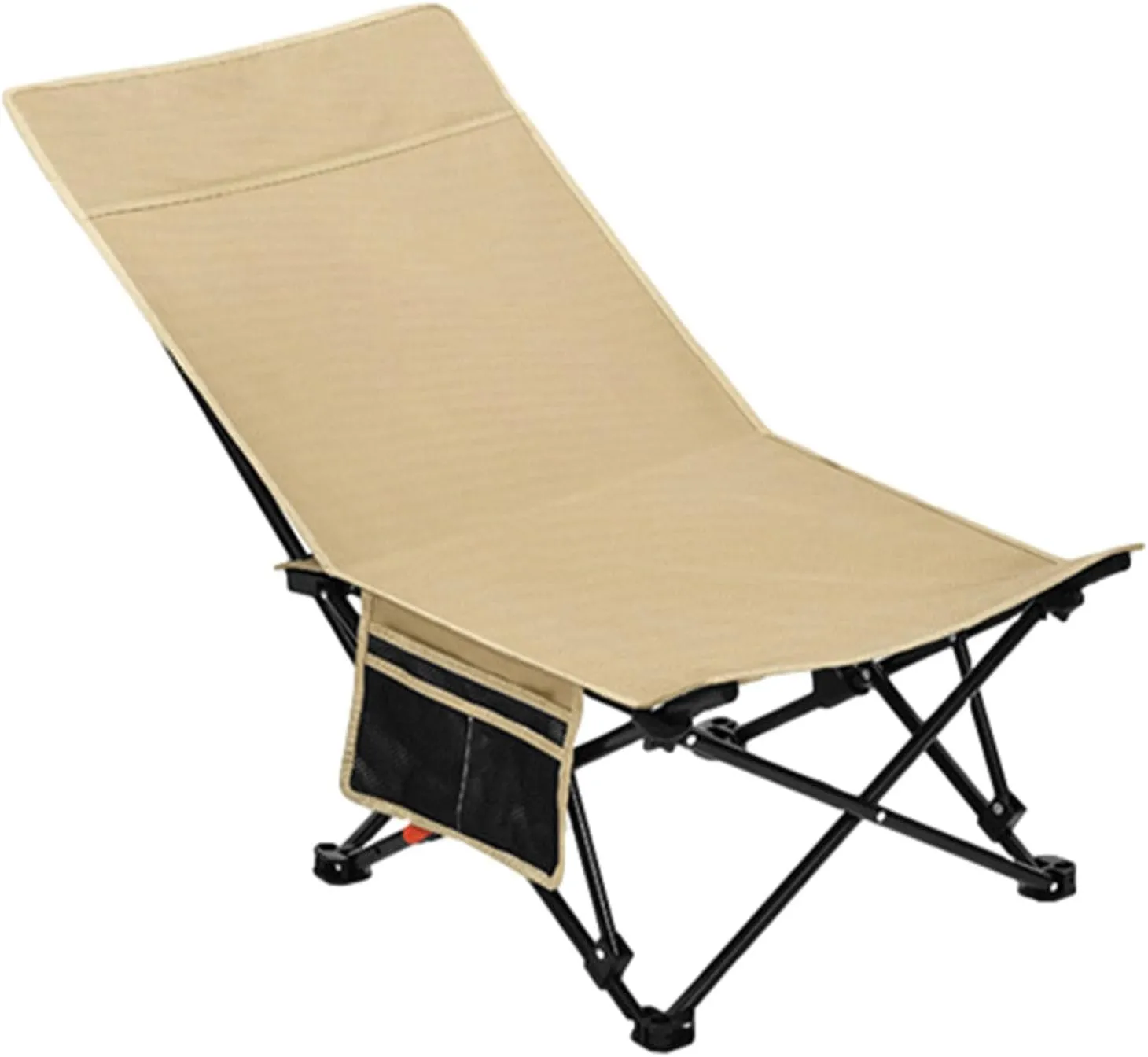 Camping Chair, Folding Beach Chair, 600D Oxford Foldable Chaise Lounge Chair with Side Pocket, Low Profile Folding Chair for Camping, Beach (Khaki)