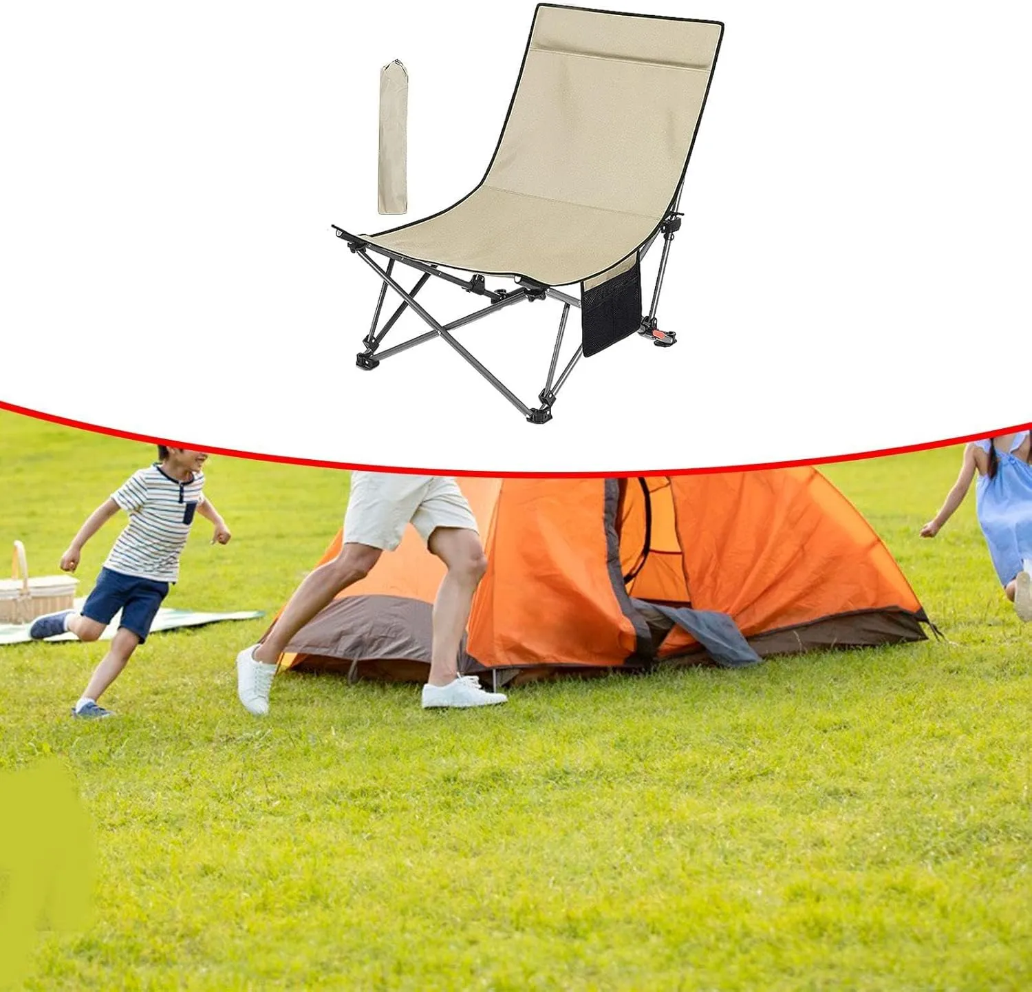 Camping Chair Folding Chair Adjustable with Padded Headrest Compact Lounge Chair Beach Chair for Travel Outside Lawn Concert, Khaki