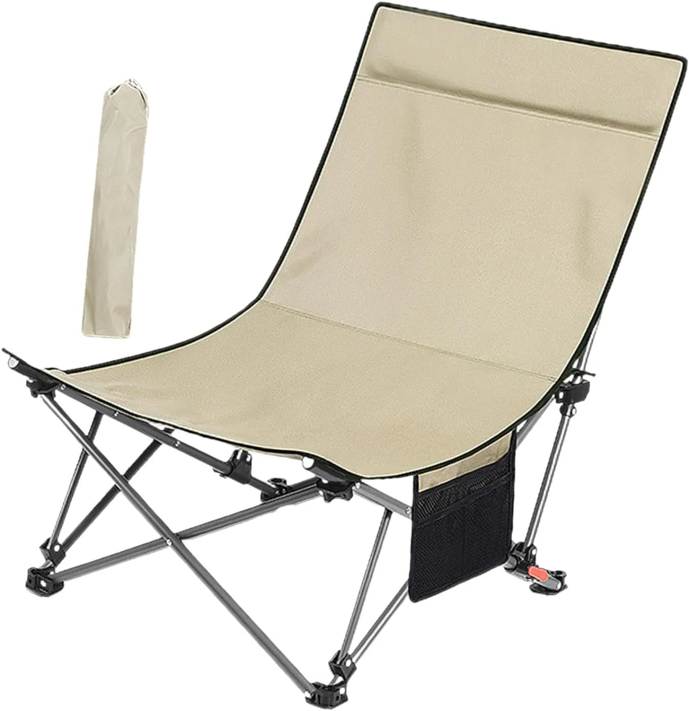 Camping Chair Folding Chair Adjustable with Padded Headrest Compact Lounge Chair Beach Chair for Travel Outside Lawn Concert, Khaki