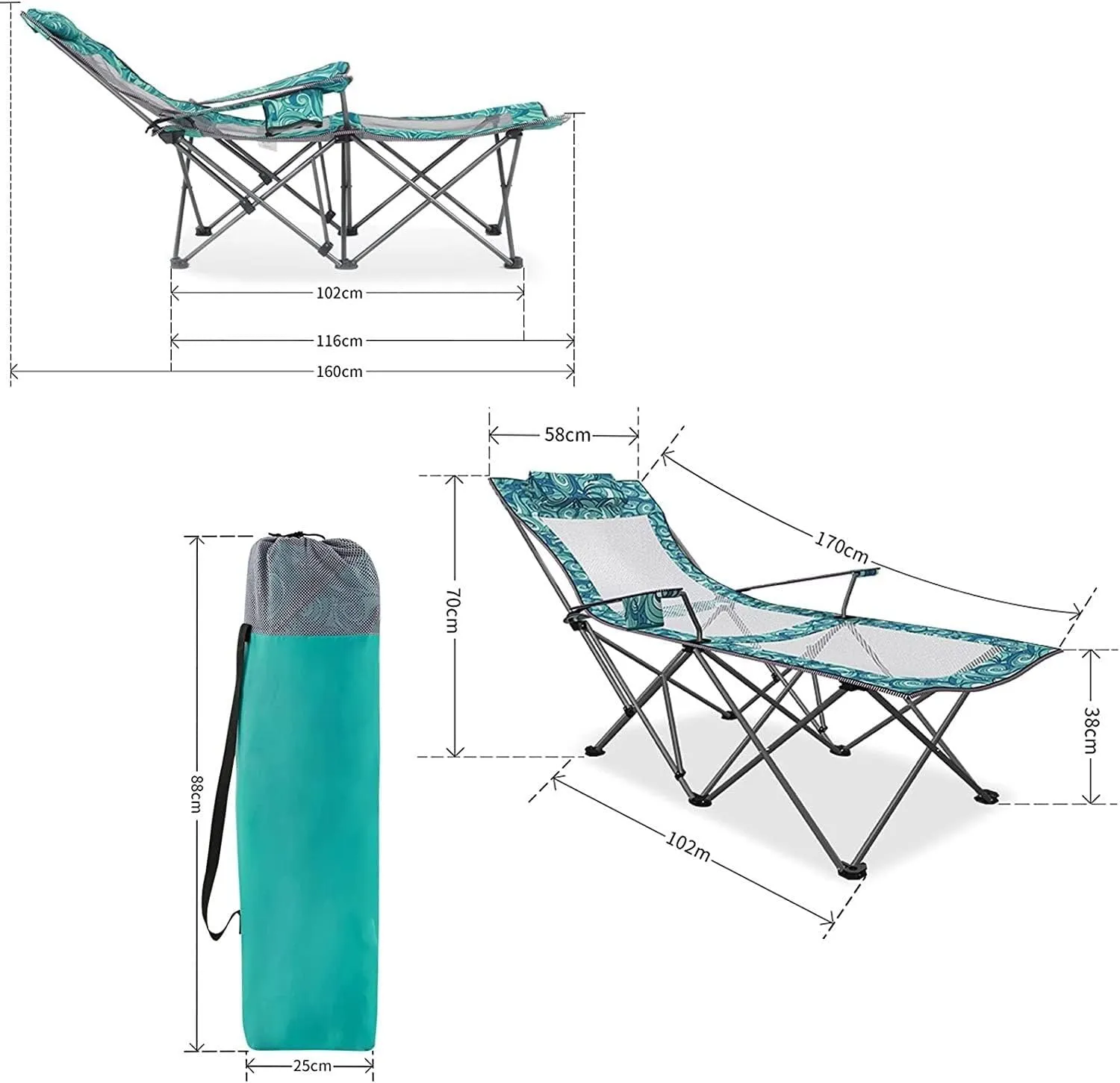 Camping Chairs Portable Camping Chair with Footrest Mesh Backrest Folding Reclining Lunch Break Bed Sitting Lying Dual-Purpose Beach Seat Portable Folding Chair (Color : D)