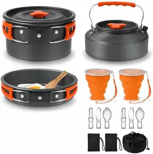 Camping Cooking Cookware Mess Kit Outdoor Ultralight Non-Stick Pots Pan Kettle Folding for Backpacking Picnic Hiking (Color : A) (B)