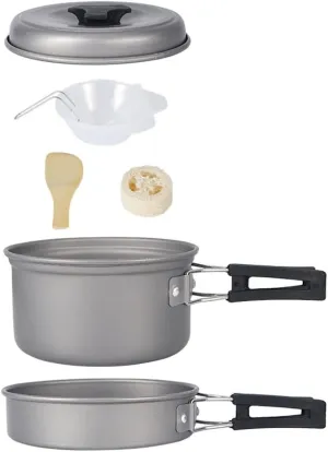 Camping Cookware 7 Piece Outdoor Mess Kit Backpacking, Trailblazing Add on, Compact Lightweight and Durable with Chef Pots, Bowls, Utensils and Mesh Carry Bag Included