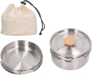 Camping Cookware Mess Kit 304 Stainless Steel with Frying Pan Pot and Storage Bag for Hiking Backpacking Outdoor Picnic Fishing