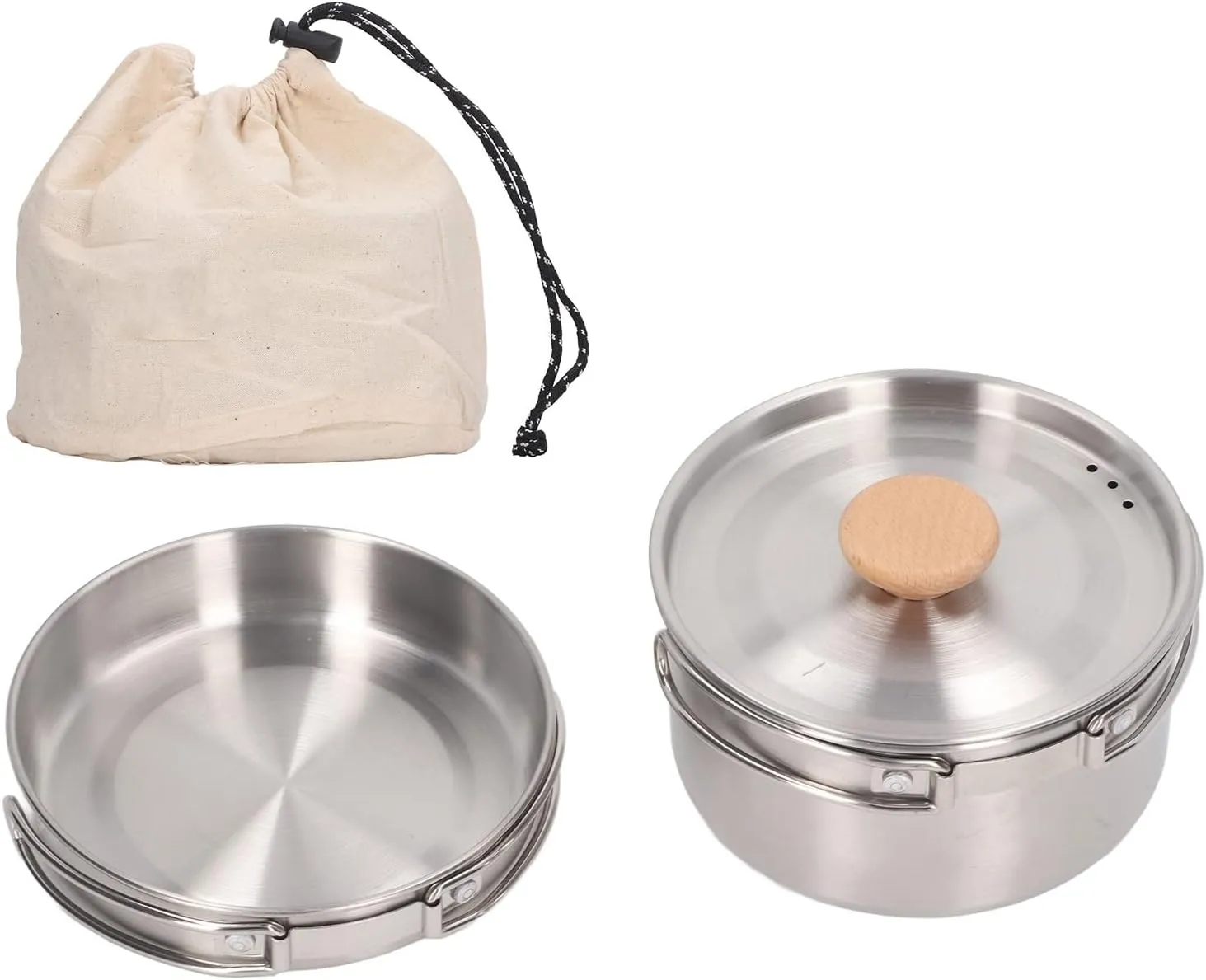 Camping Cookware Mess Kit 304 Stainless Steel with Frying Pan Pot and Storage Bag for Hiking Backpacking Outdoor Picnic Fishing