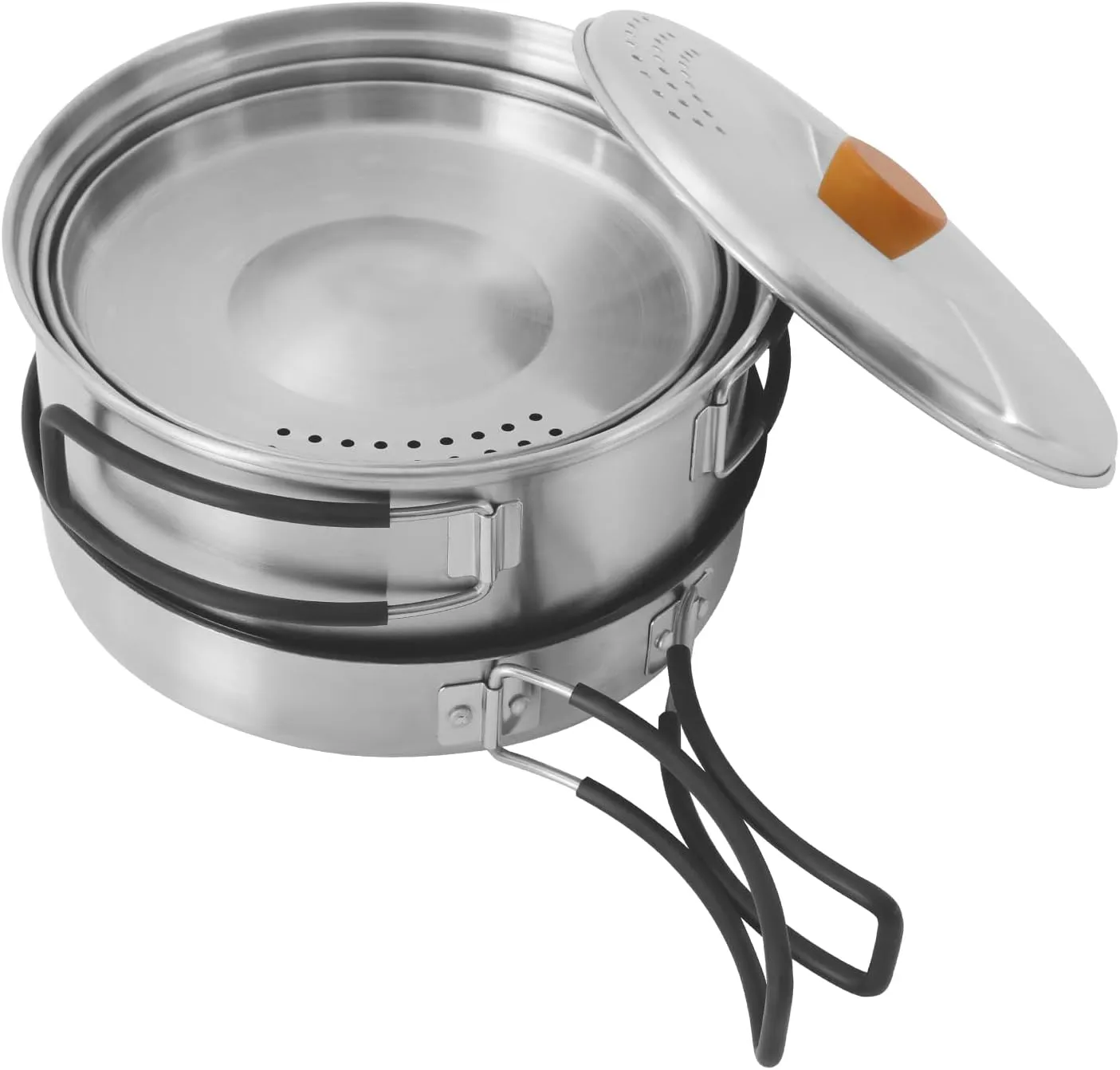 Camping Cookware Mess Kit, 7/6.9/6.3 Inch Lightweight Pot Pan Overlapped Stainless Steel Campfire Cooking Pots and Pans with Travel Tote Bag for Home RV Boat Camping Hiking and Picnic