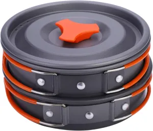 Camping Cookware Mess Kit, 8pcs Portable Aluminium Alloy Cookware Cooking Picnic Bowl Pot Pan Set for Outdoor Backpacking Camping Hiking Gear, Lightweight and Compact