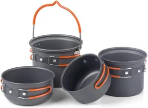 Camping Cookware Mess Kit, Lightweight Hanging Pot Pan,Backpacking Cookware Set, Camping Picnic Hiking Utensils