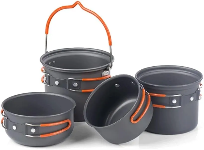 Camping Cookware Mess Kit, Lightweight Hanging Pot Pan,Backpacking Cookware Set, Camping Picnic Hiking Utensils