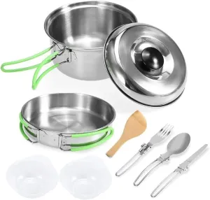 Camping Cookware Mess Kit, Picnic Cooking Bowl Non Stick Pot Pan Knife Spoon Set