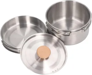 Camping Cookware Mess, Portable Camping Cookware Mess Kit 304 Stainless Steel Cooking Pot Pan Set with Storage Bag for Outdoors Hiking Backpacking