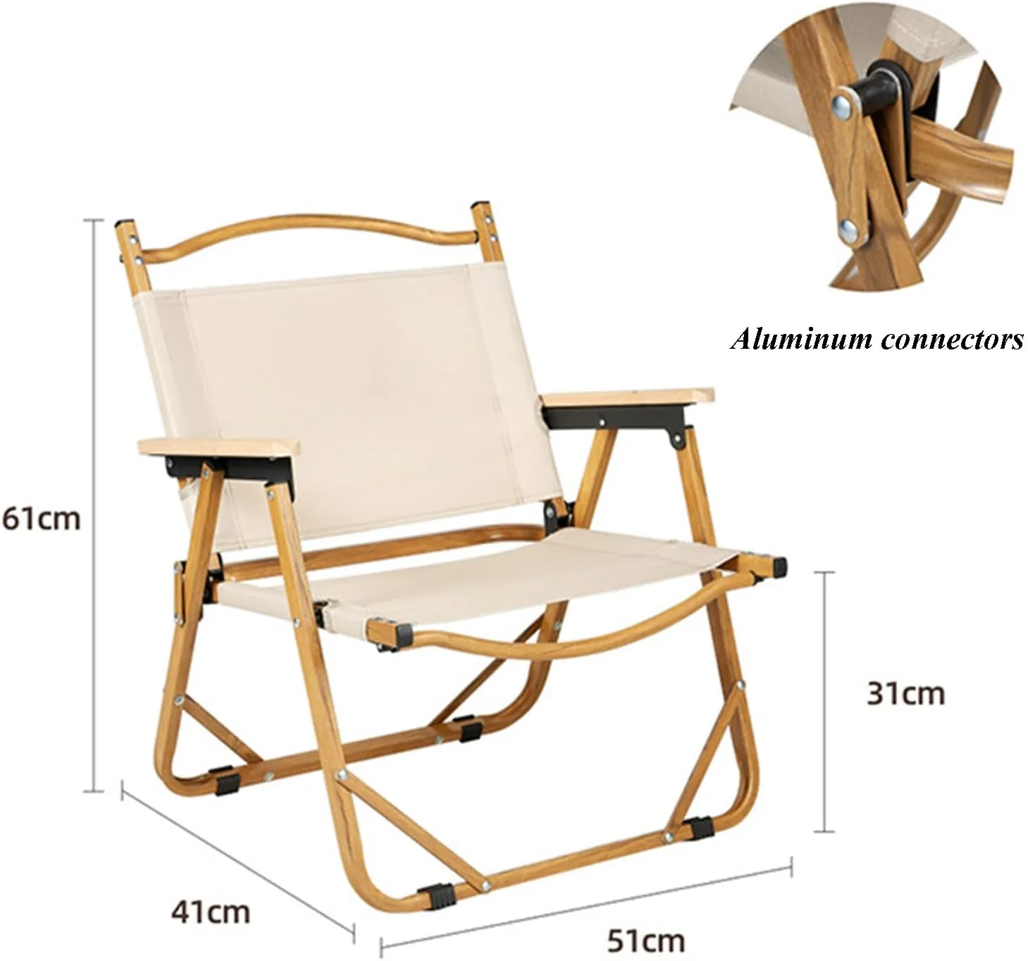 Camping Directors Chair, Heavy Duty Oversized Portable Folding Chair with Wooden Armrests for Beach, Fishing,Trip,Picnic,Lawn,Concert Outdoor Foldable Camp Chairs, 51x41x61cm, Beige