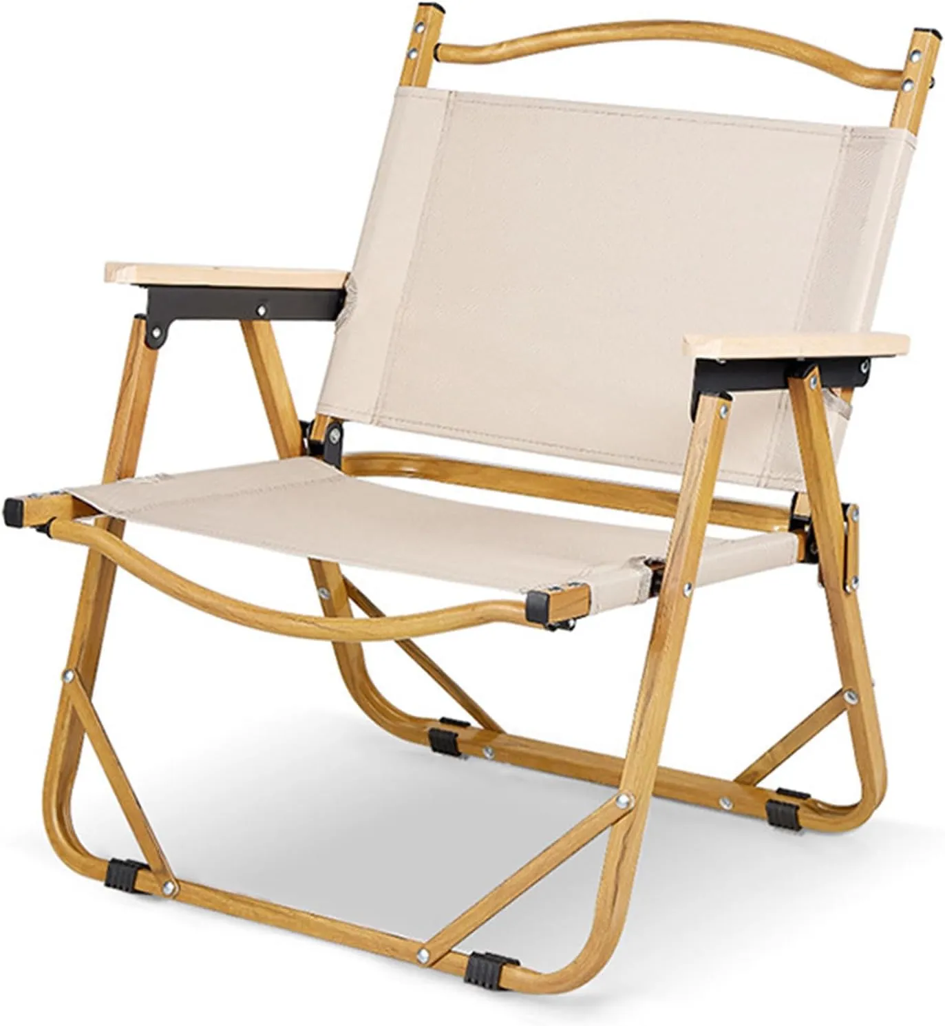 Camping Directors Chair, Heavy Duty Oversized Portable Folding Chair with Wooden Armrests for Beach, Fishing,Trip,Picnic,Lawn,Concert Outdoor Foldable Camp Chairs, 51x41x61cm, Beige