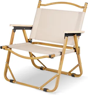 Camping Directors Chair, Heavy Duty Oversized Portable Folding Chair with Wooden Armrests for Beach, Fishing,Trip,Picnic,Lawn,Concert Outdoor Foldable Camp Chairs, 51x41x61cm, Beige